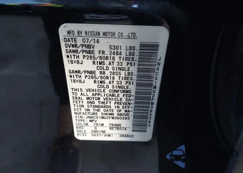 2015 Infiniti Qx70 из США, поврежденный, VIN JN8CS1MU2FM380393